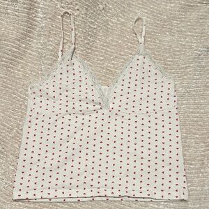 Brandy Melville Cream Tank with Pink Heart Design